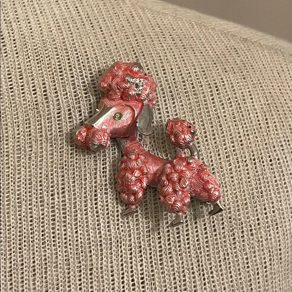 Vintage Pink French Poodle Dog Brooch - Pin Silver-tone Pink Accents - Picture 12 of 16